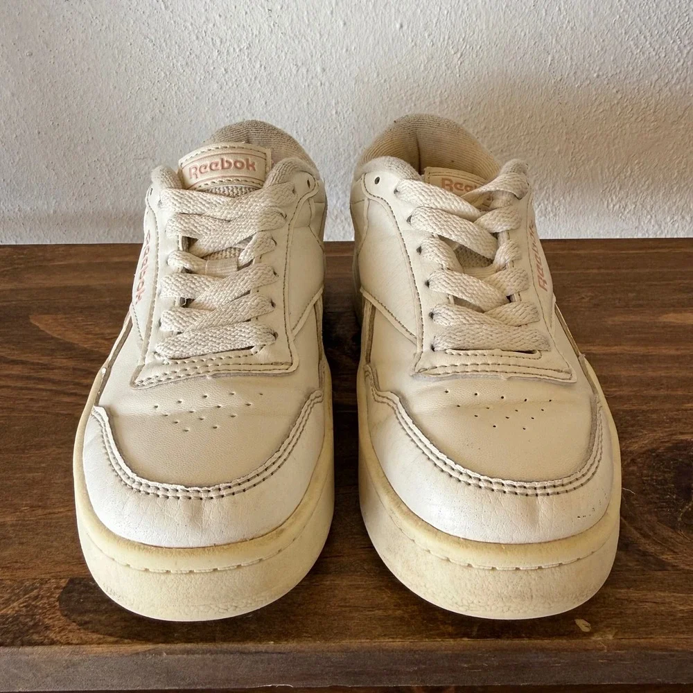 Reebok Club C Double Geo Kids Platform Sneakers White Pink Size 11